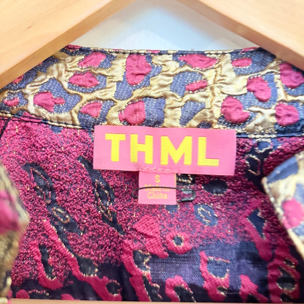 THML Metallic Pink Gold Animal-Print Puff-Sleeve Top - Picture 5 of 8